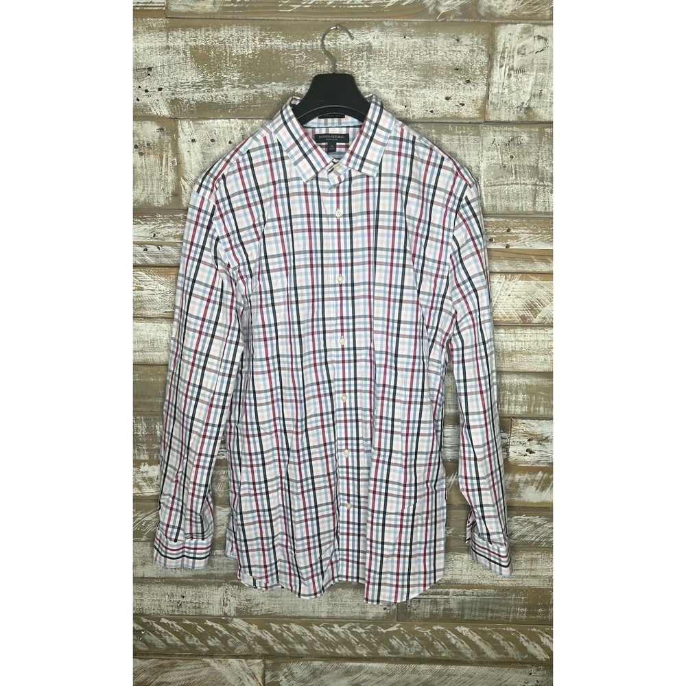Banana Republic Mens long sleeved Grant‎ Fit Non-Iron Plaid Dress shirt XL